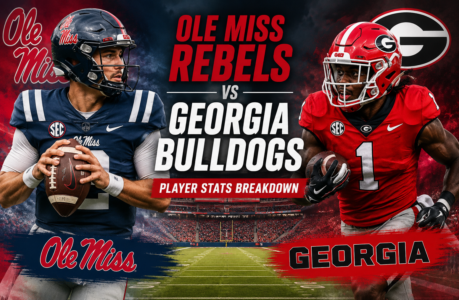Ole Miss Rebels Football vs Georgia Bulldogs Football Match Player Stats
