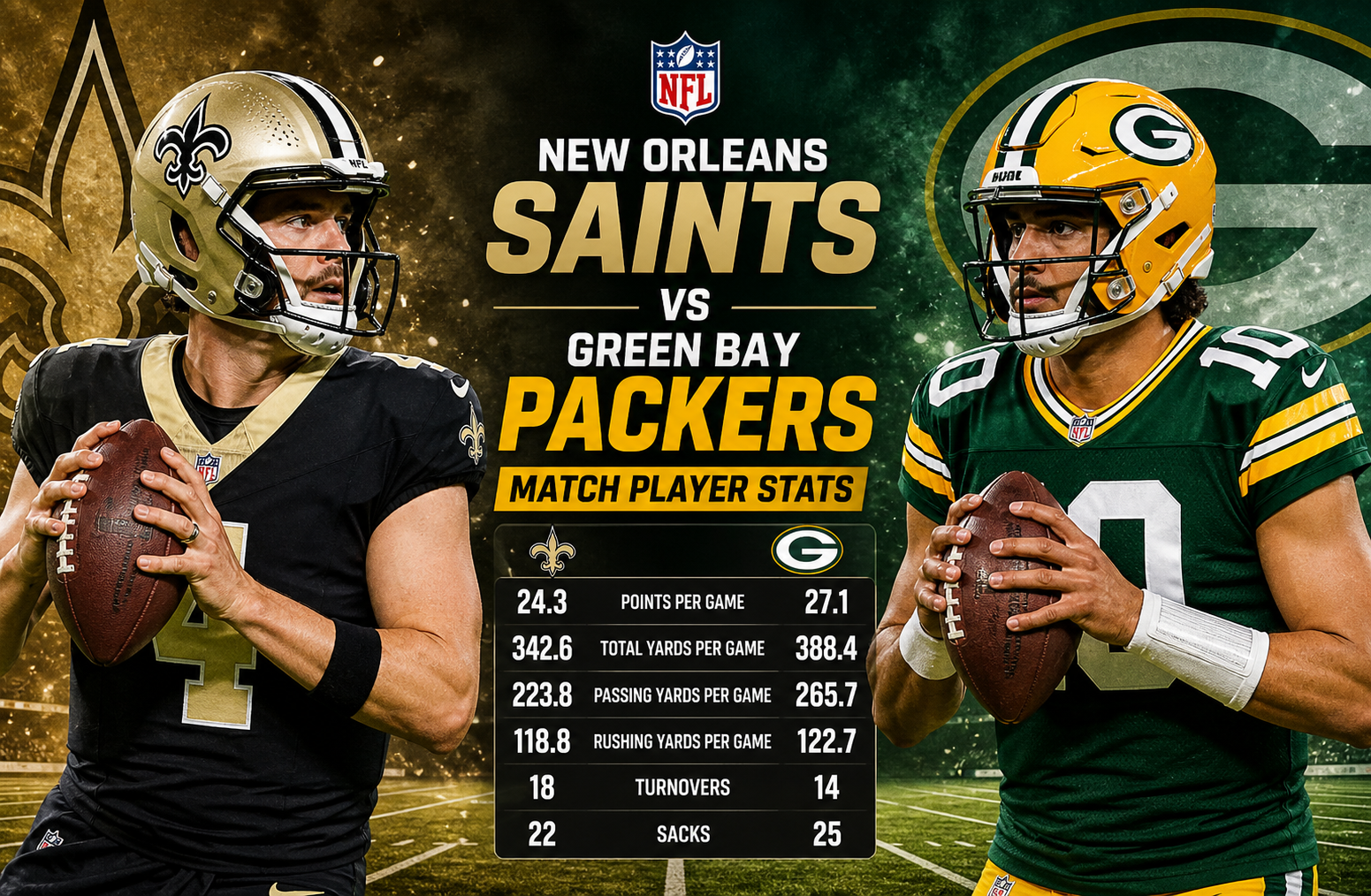 New Orleans Saints vs Green Bay Packers Match Player Stats